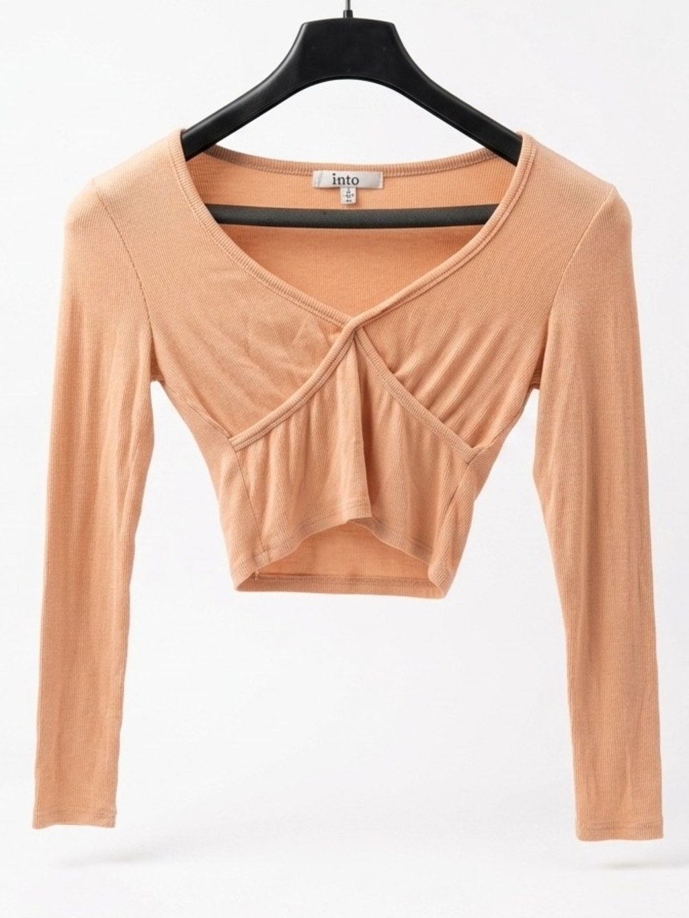 Peach Long-Sleeve Cropped Wrap Top